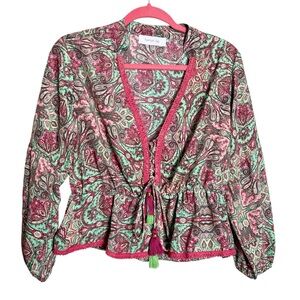 Twenty5A Silk Blend Top in Creme Boheme Floral Paisely